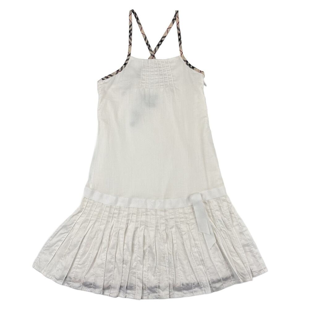Burberry Girls Dress Sz 6 White Pleated Drop Waist Nova Check Cotton Y2K Summer